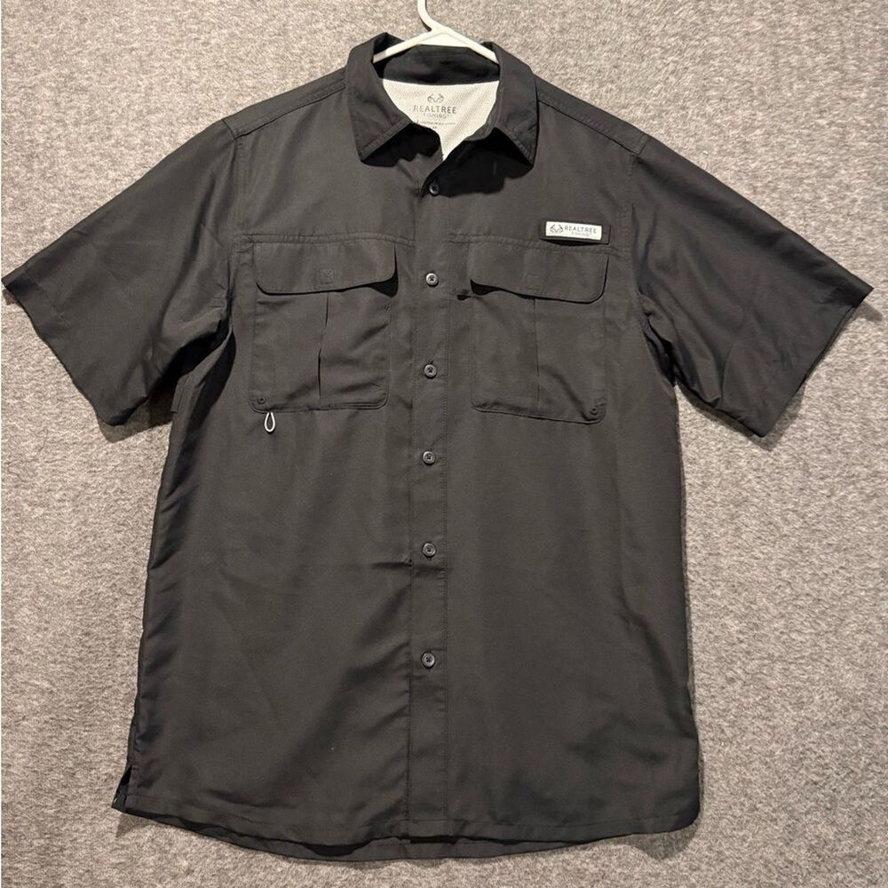 Realtree Fishing Shirt Mens S black button up light vented peformance outdoors